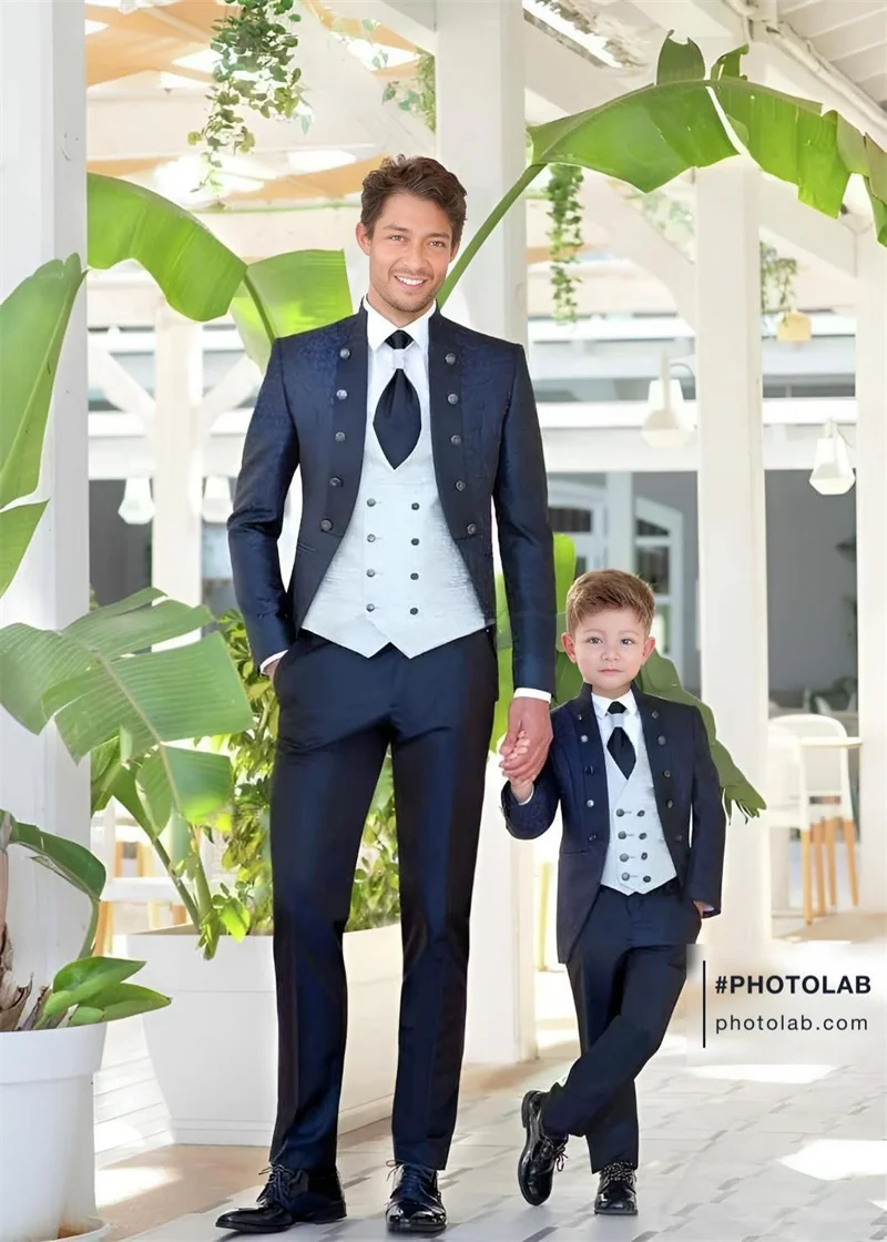 Schwarzer Jacquard-Jungenanzug, 2-teiliges Set, Perlen-Hochzeits-Smoking für Kinder, Party, Jacke, Hose, 2–16 Jahre alt, formelle Anzug-Anpassung