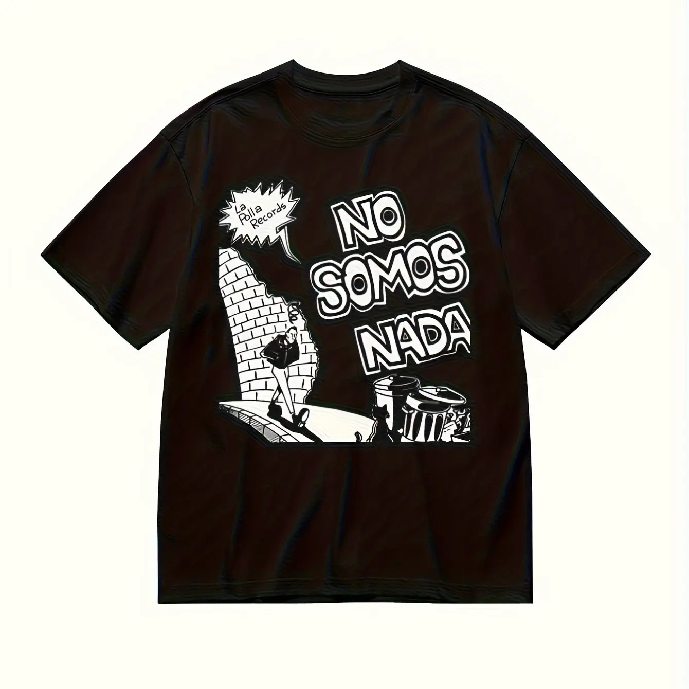 Men'S Black Punk Rock Graphic Tee La Polla Records Spanish Protest Message Striking NO SOMOS NAADA Design