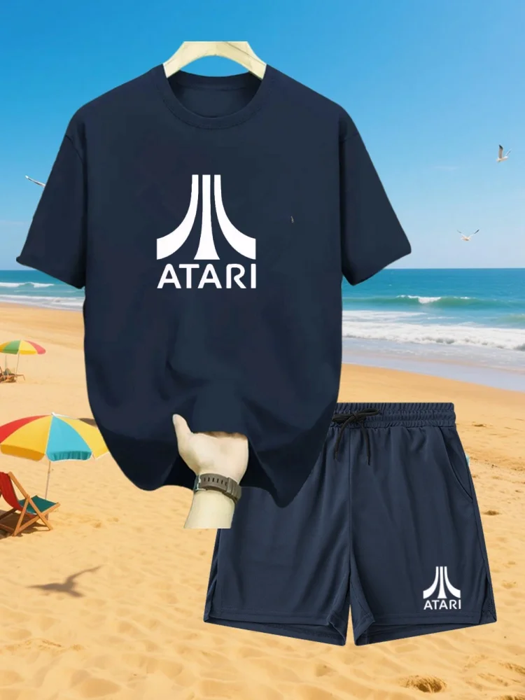 

ATARI letter T Shirts Men Short Sleeved short pants Summer new Round Neck Loose Breathable Shirt for Men Tee short pants suit