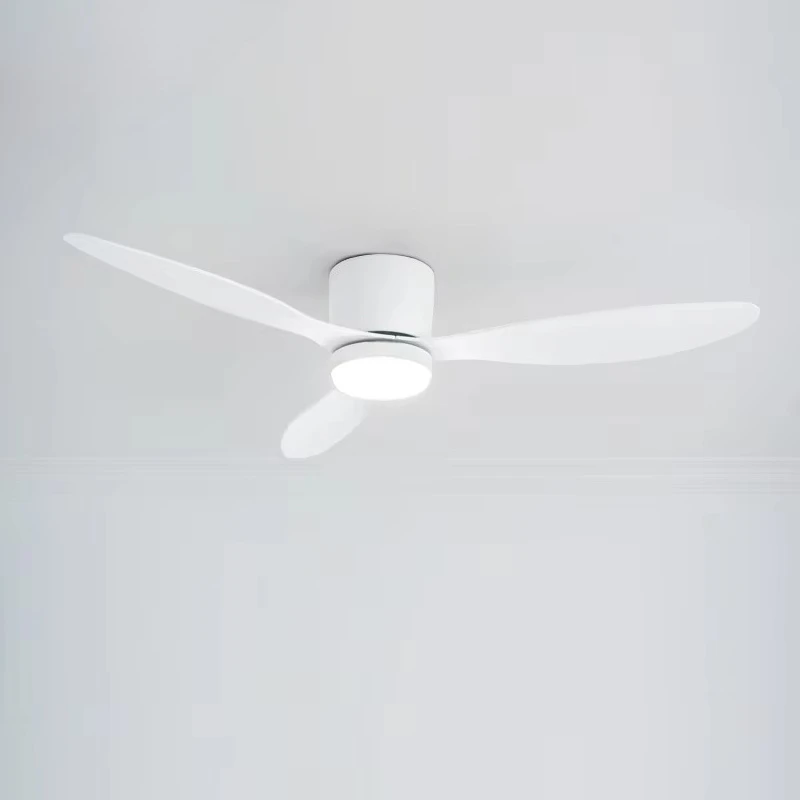Korean flat ceiling fan, certified 3-blade silent motor with lamp, simple white bedroom