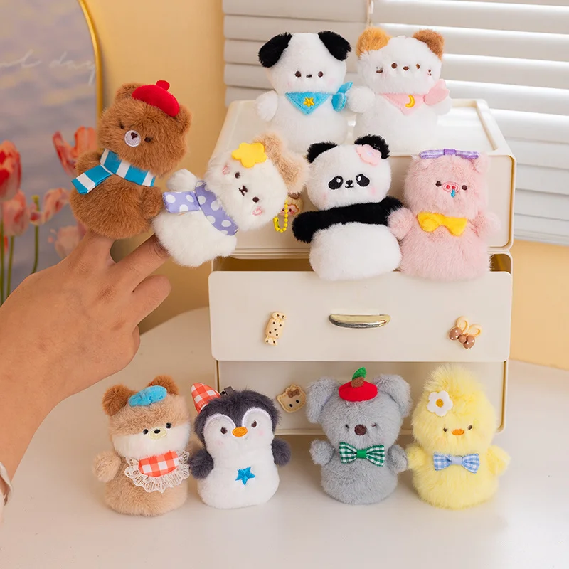 8cm Cute Interactive Finger Puppet Plush Pendant Keychain Otter Penguin Rabbit Bear Chick Koala Pig Panda Doll Storytelling Toy
