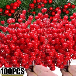 Artificial Red Berries Bouquet Christmas Holly Berry Flowers Fake Plant DIY Wreath Xmas Tree New Year Party Table Decoration