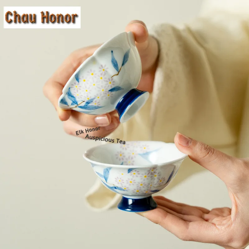 

1 шт., 70 мл, ручная роспись, чайная чашка с гортензией, элегантная чайная чаша, милая чашка, чашка с ароматом для дегустации чая, чашки Chazhan Master, чайные предметы