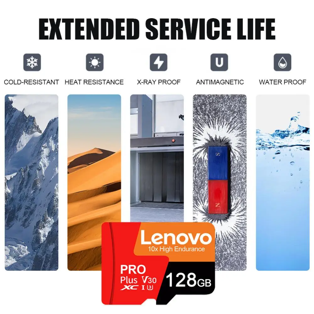 Lenovo Class 10 kartu memori Sd Mini A2 2T kartu Sd mikro TF V60 128GB 512GB 256GB 1TB kartu SD/TF untuk ponsel android/kamera/Drone