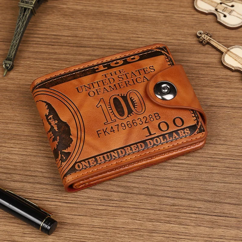 Portafoglio da uomo con popolare modello USD, borsa in PU ultraleggera, slot per schede multipli retrò multifunzionali