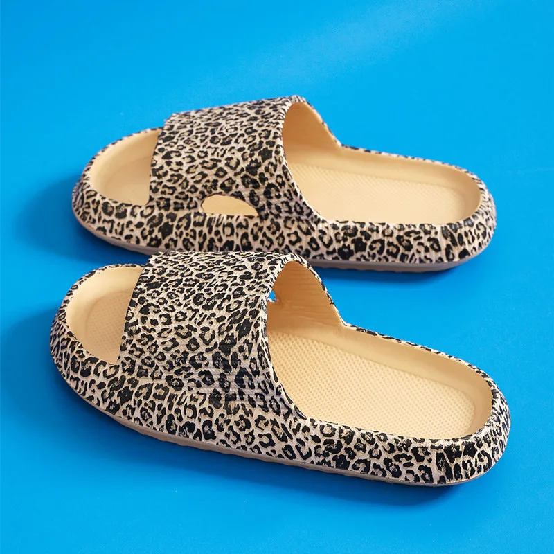 Leopard Thick Platform Slippers for Women Home Soft Sole Pillow Slides Sandals Woman 2023 Summer Beach Non Slip Flip Flops 44-45