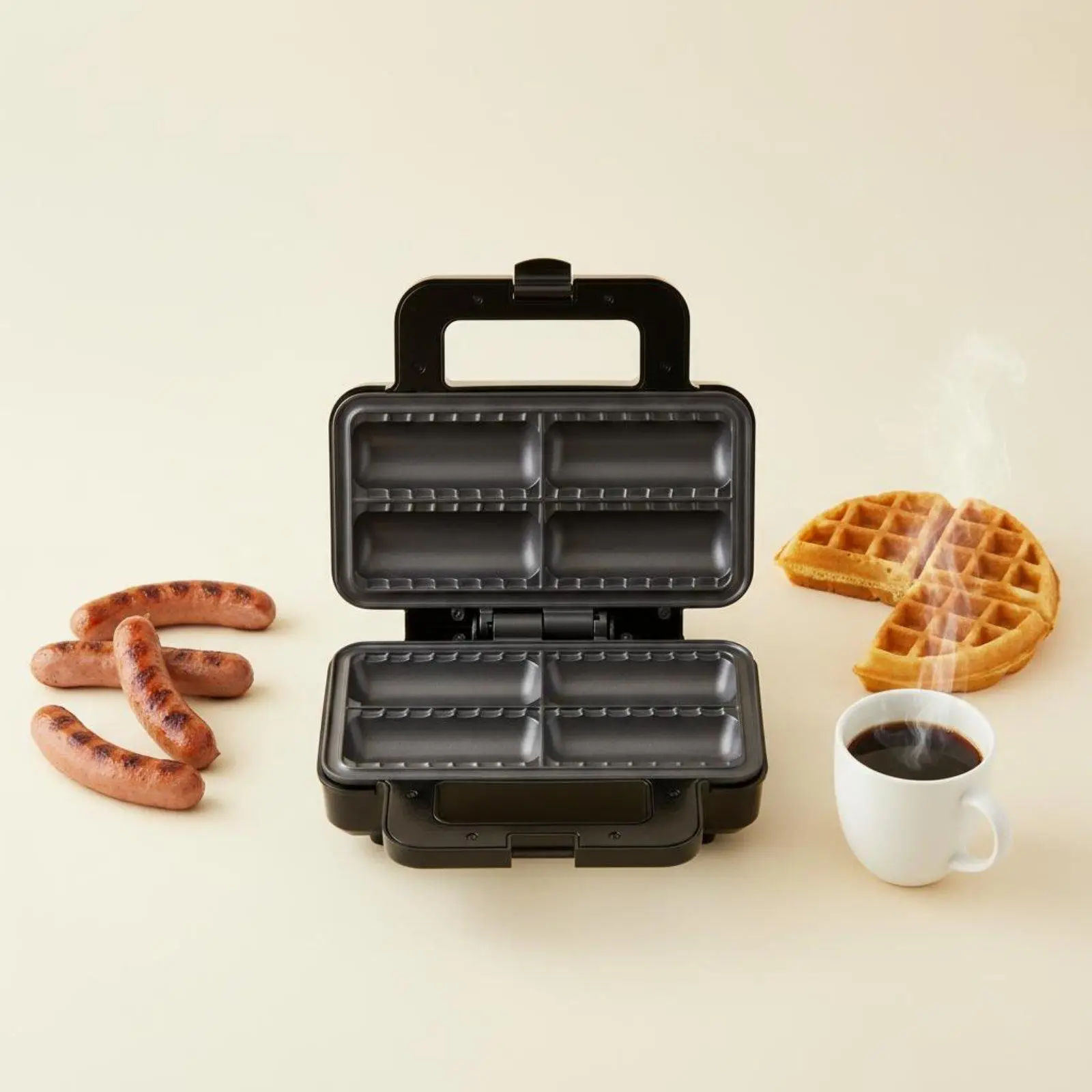 Electric Sausage Grill 800W Dual Heating Plate Nonstick Hot Dog Cooker for Family Breakfast Sandwich Waffle Baker