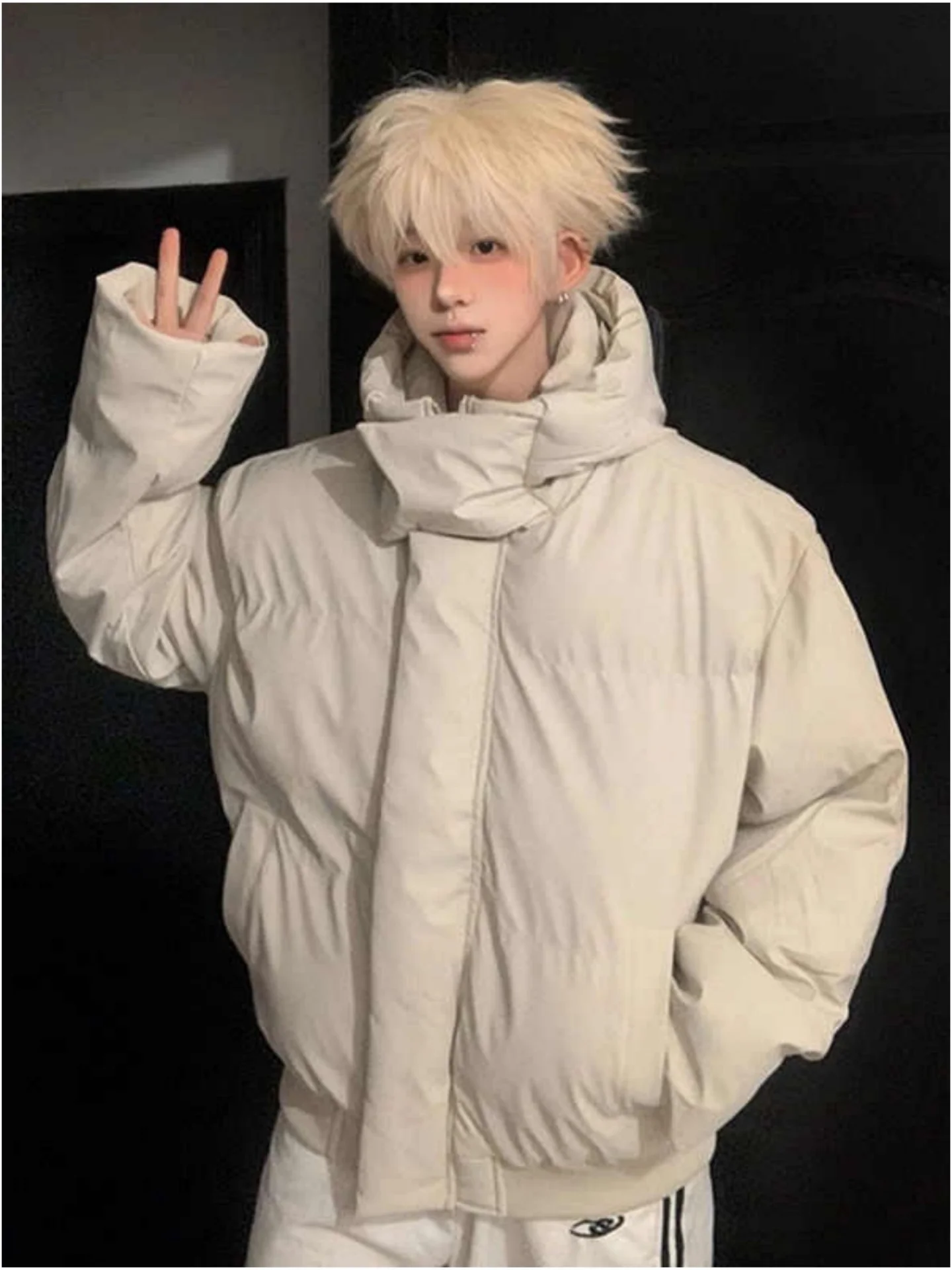 

Men's ort PU Leather Jaet Winter Warm Cotton Coat Stand Collar Bread Sle Faionable Streetwear Jaet for Teens