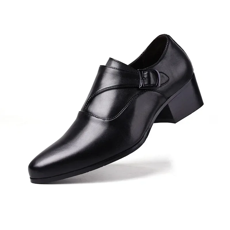 Echt Leer Herenschoenen Zakelijke Mannen Kleding Schoenen Ingelegd 6 Cm Slip Op Puntschoen Man Oxfords Klassieke formele Schoenen Voor Mannen