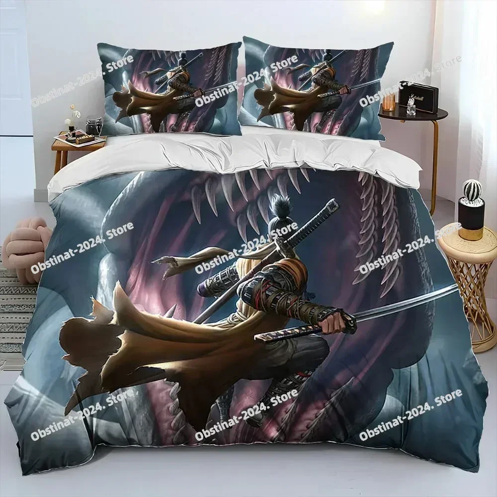 new 3D SekiroShadows Die Twice Game Comforter Bedding Set,Duvet Cover Bed Set Quilt Cover Pillowcase,king Queen Size Bedding Set