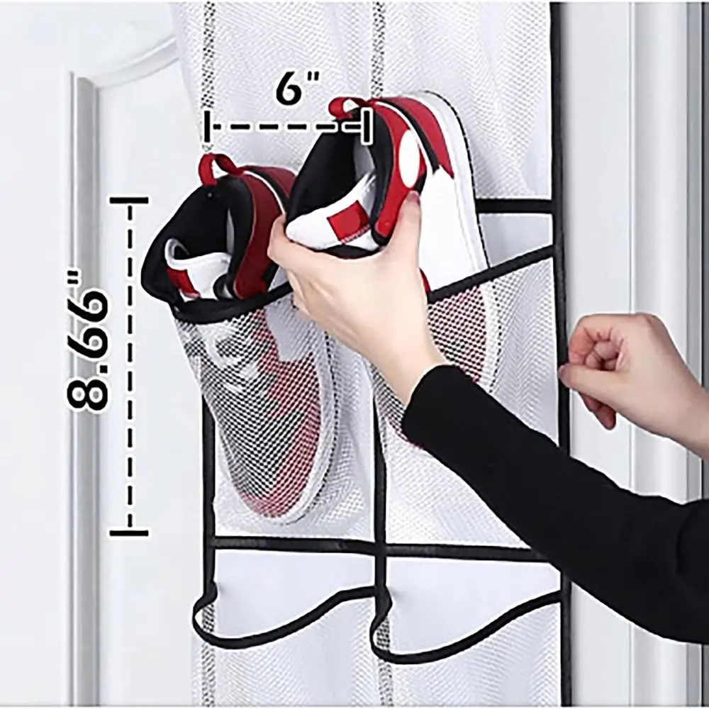 12 Pockets Shoe Underwear Hanging Holder Over Door Hooks with 2 Hooks Closet Holder Mesh Shoes Organizer Hanging Bag - view 4