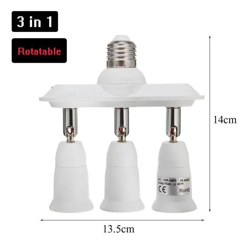 (3 in 1) E27 E26 Light Bulb Socket Splitter Adapter LED Lamp Holder Adjustable Light Bulb Socket