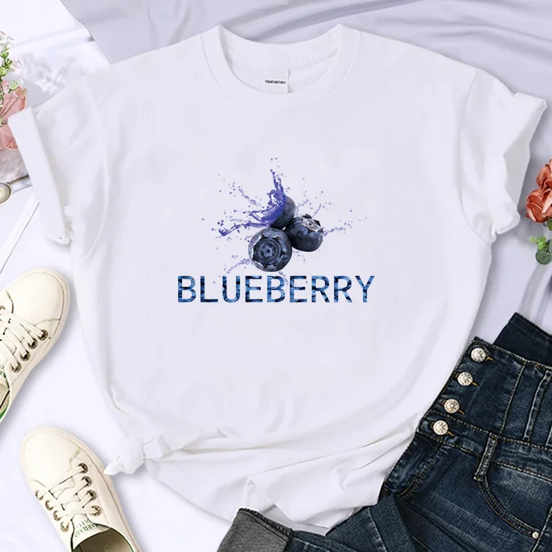 

Luxury Brand Blueberry For Women's High-Quality Summer Print T-shirt 100% Cotton Casual Oversized Y2k Personality Sleeve O-neck