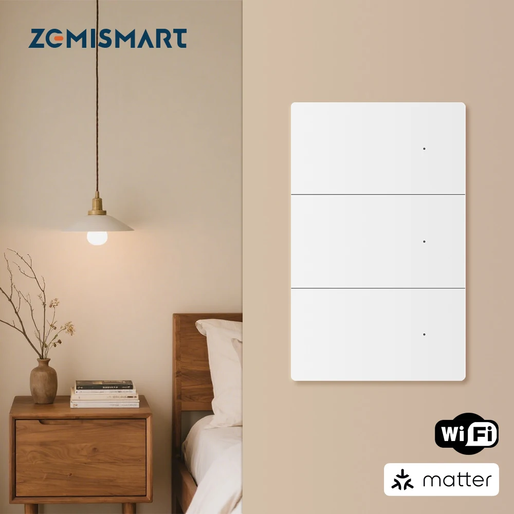 Zemismart Matter Over WiFi 1 2 3 4 6 Gang PC Smart Wall Light Switch with Neutral Work with Homekit SmartThings Google Home