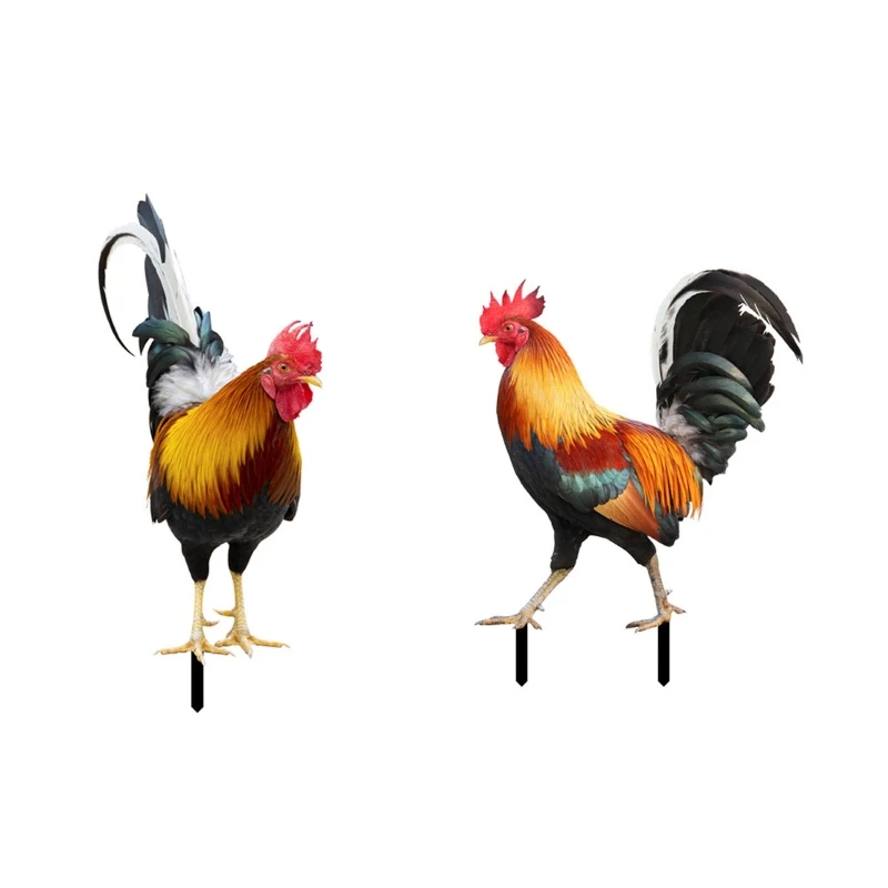 

2 Pcs Rooster Chicken Lawn Stakes Yard Art Garden Decorative Stake for Garden, Floor, Lawn, Outdoor Decoration