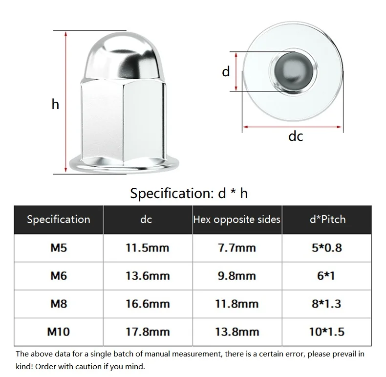 M5 M6 M8 M10 White Zinc Plated Carbon Steel Extended Flange Acorn Nuts Heightened Flange Cap Nuts for Motorcycle Cylinder Nuts