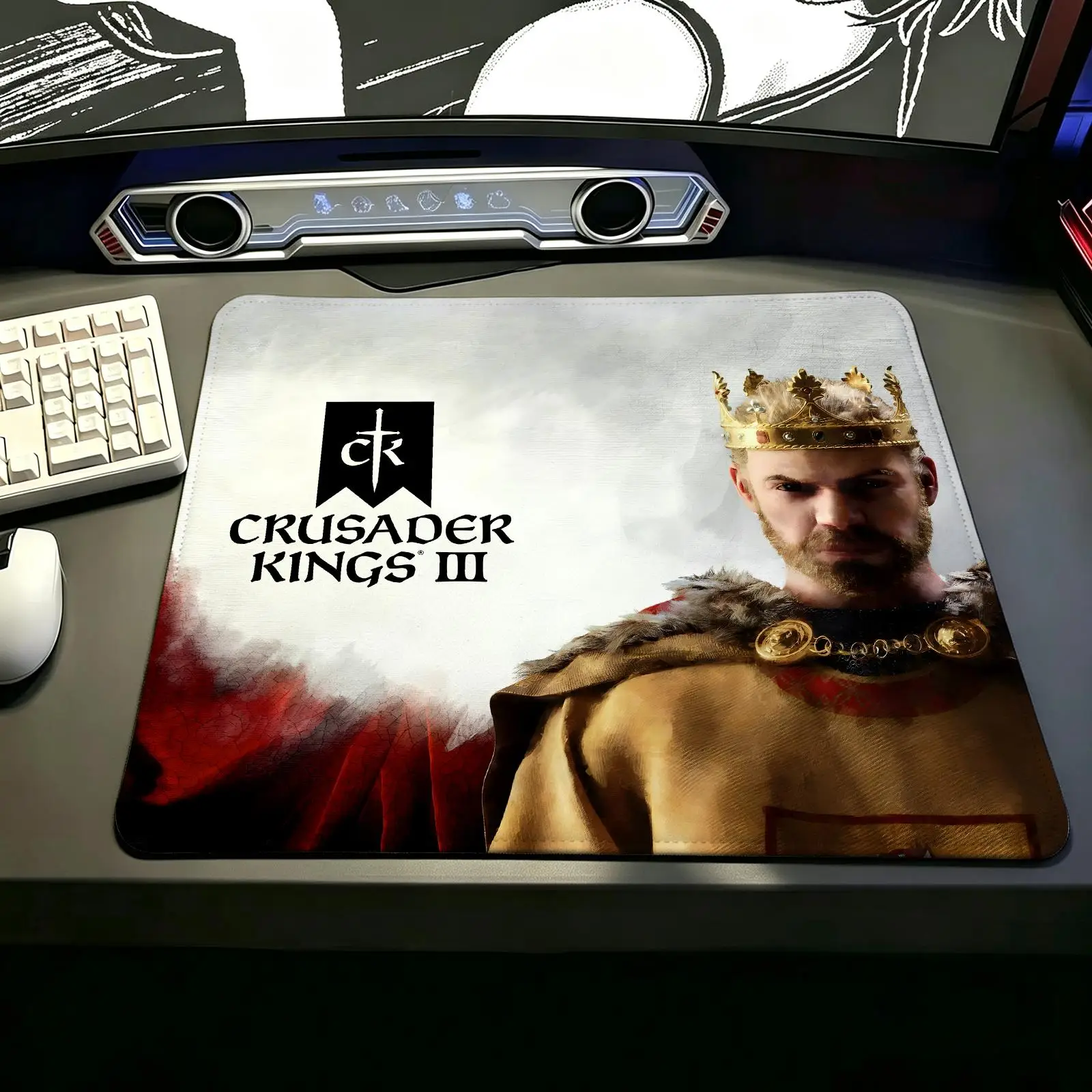 S/M/L Gaming Mat,Reinforced Stitched Edge,Crusader Kings III Portable Non‑Slip Pad for Laptop Office & E‑Sports Game Play