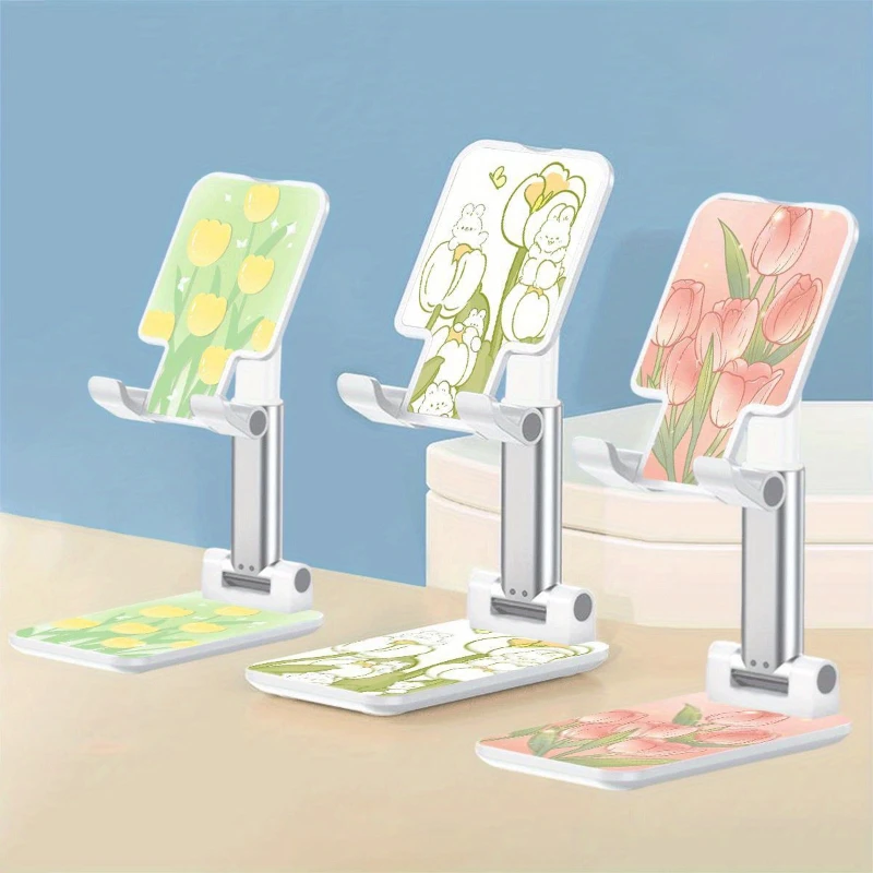 Sea of Flowers Foldable Desktop Lazy Mobile Phone Holder for IPhone IPad Multi-Function Telescopic Adjust Universal Support