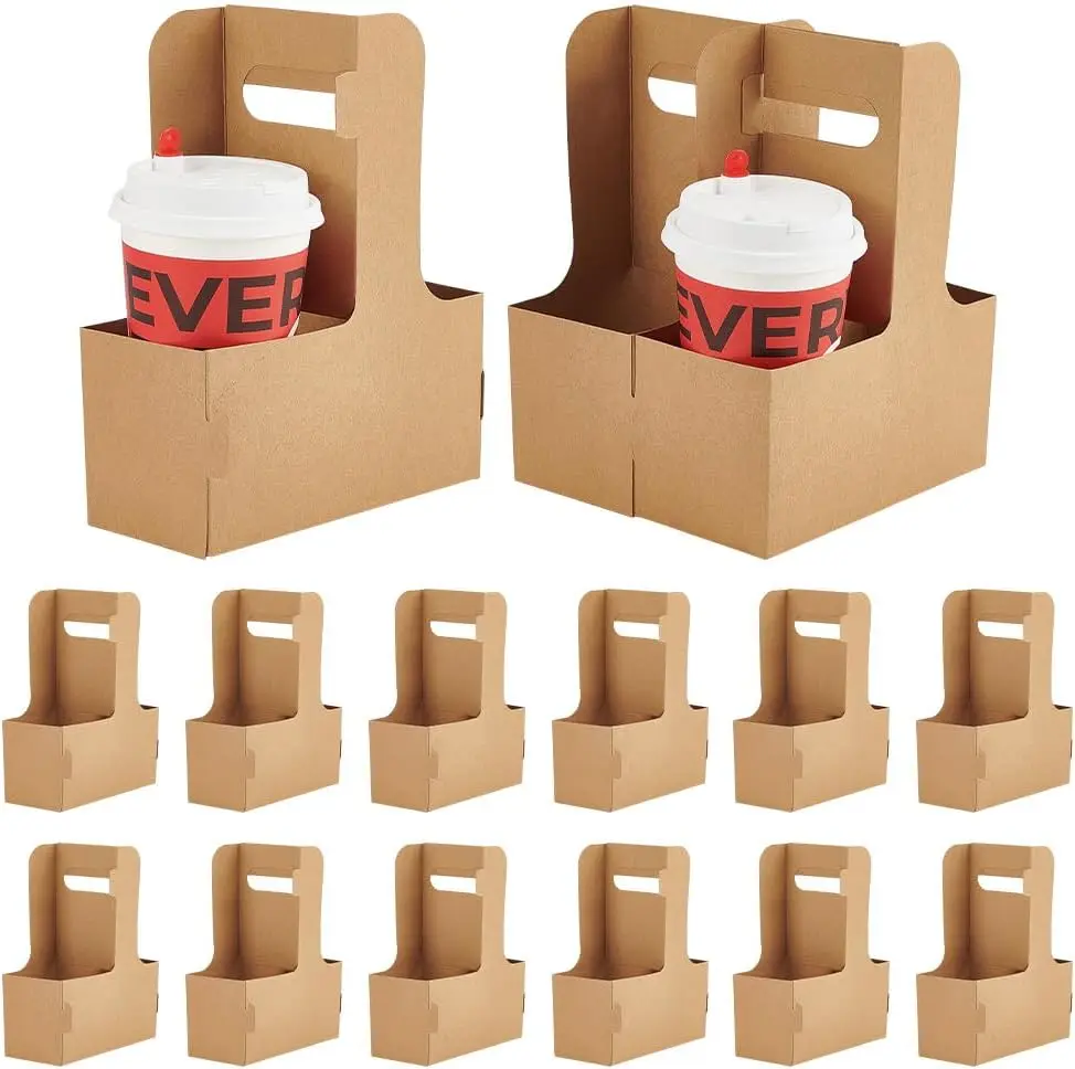 25 Stück Getränketräger für 2 Tassen, Kraftpapier-Getränkehalter zum Mitnehmen, Kaffeetassenhalter für heiße oder kalte Getränke zum Mitnehmen von Cafés
