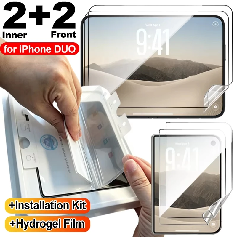 Foldable Screen Protector for iPhone Duo 2026 HD Clear Inner+Outer Hydrogel Film with Auto Alignment Install Frame Film NO Glass