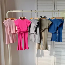Children's Clothing Sets Waistband Short Sleeve Top + Trousers 2pcs Toddler Girl Clothes for 2 To 7 Years Kids Boutique Clothes