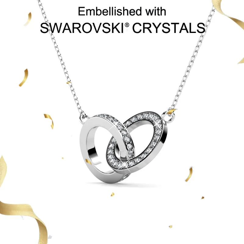 

Daisini 925 Sterling Silver Swarovski Crystals Double Circle Pendant Necklace 18k Gold Plated for Women Birthday Wedding Jewelry