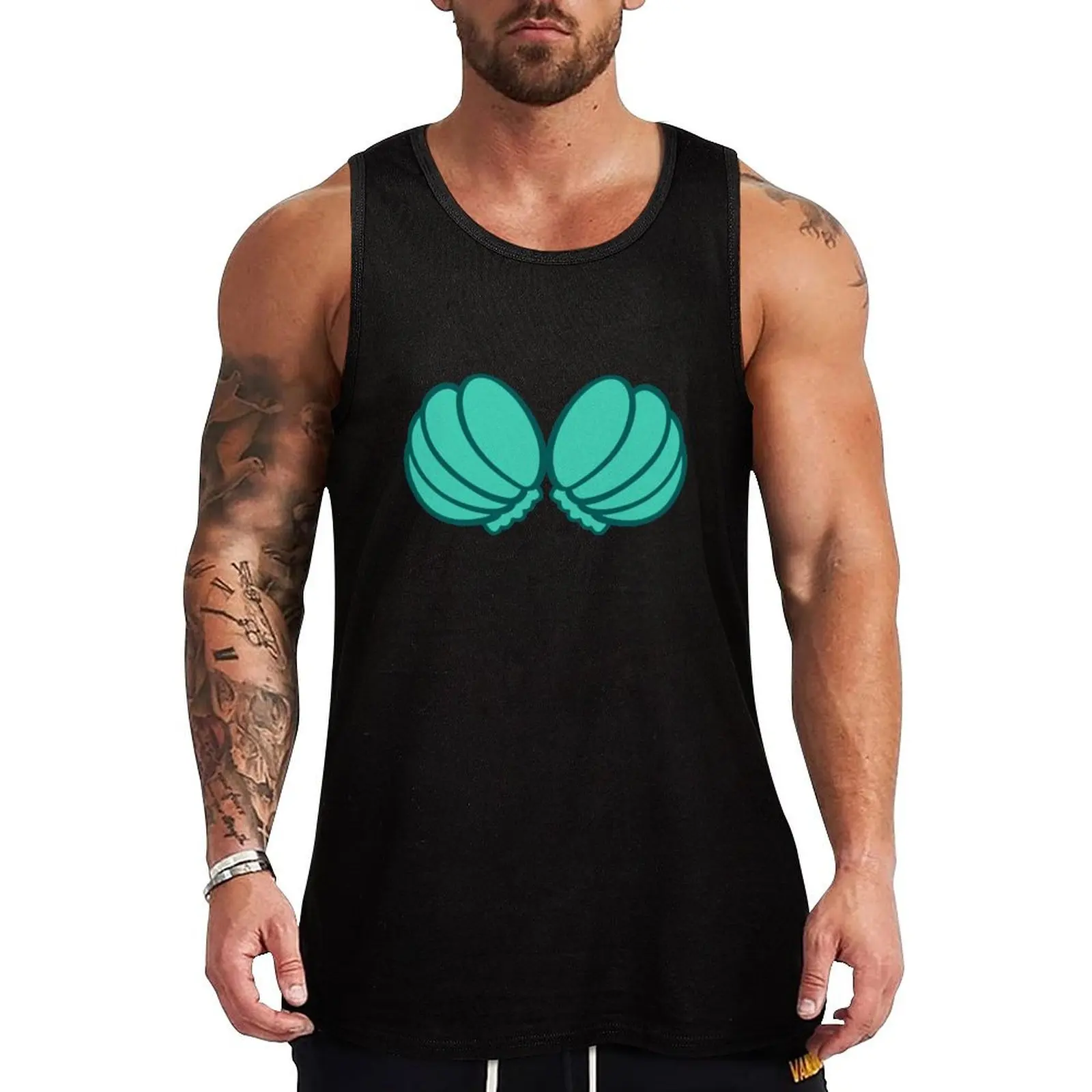 Green Big Seashell Bra Tank Top man sexy?costume gym t-shirts man plain t-shirt gym training accessories