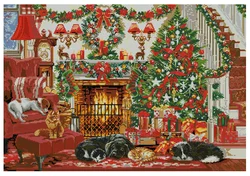 Christmas Cozy fireplace 18CT 14CT Unprinted Top Quality Cross Stitch Kits Embroidery Art DIY Handmade Needlework Home Decor