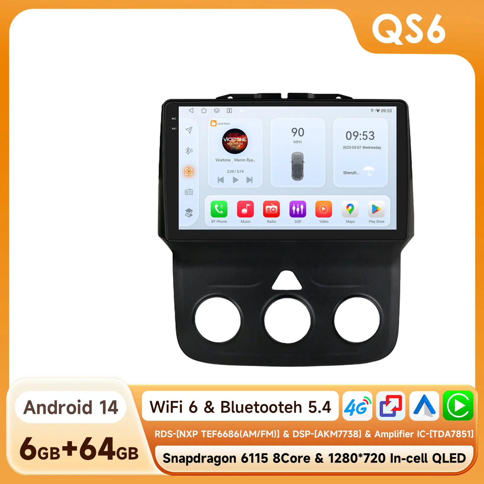 Hizpo 2din Android Auto Radio Voor Dodge Ram 1500 2500 3500 2013-2018 Handleiding Ac Autoradio Head Unit Navigatie Carplay Qled Scherm