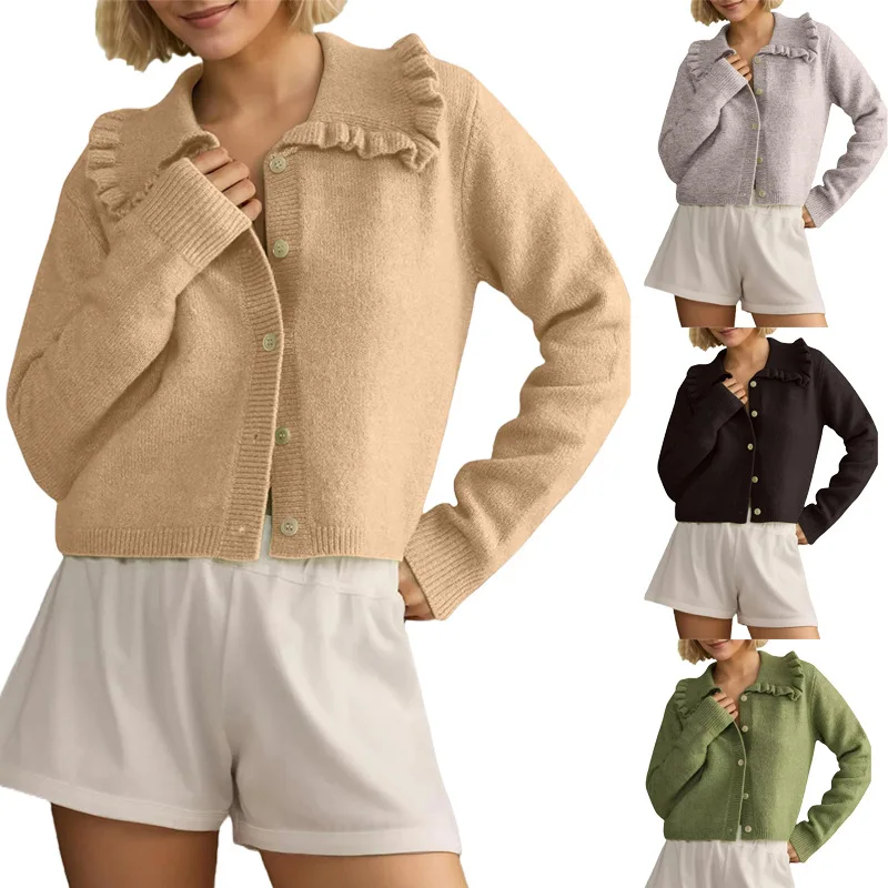 Inverno feminino gola boneca camisola cardigan jaet longo sve cor mistura de algodão faionable senhoras malhas