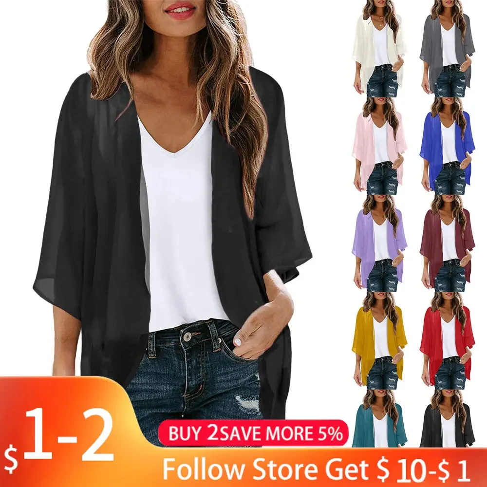 Summer oversized thin top for women 3D printed elegant puffy sleeve chiffon shirt Cardigan Loose beach cover casual long sleeve