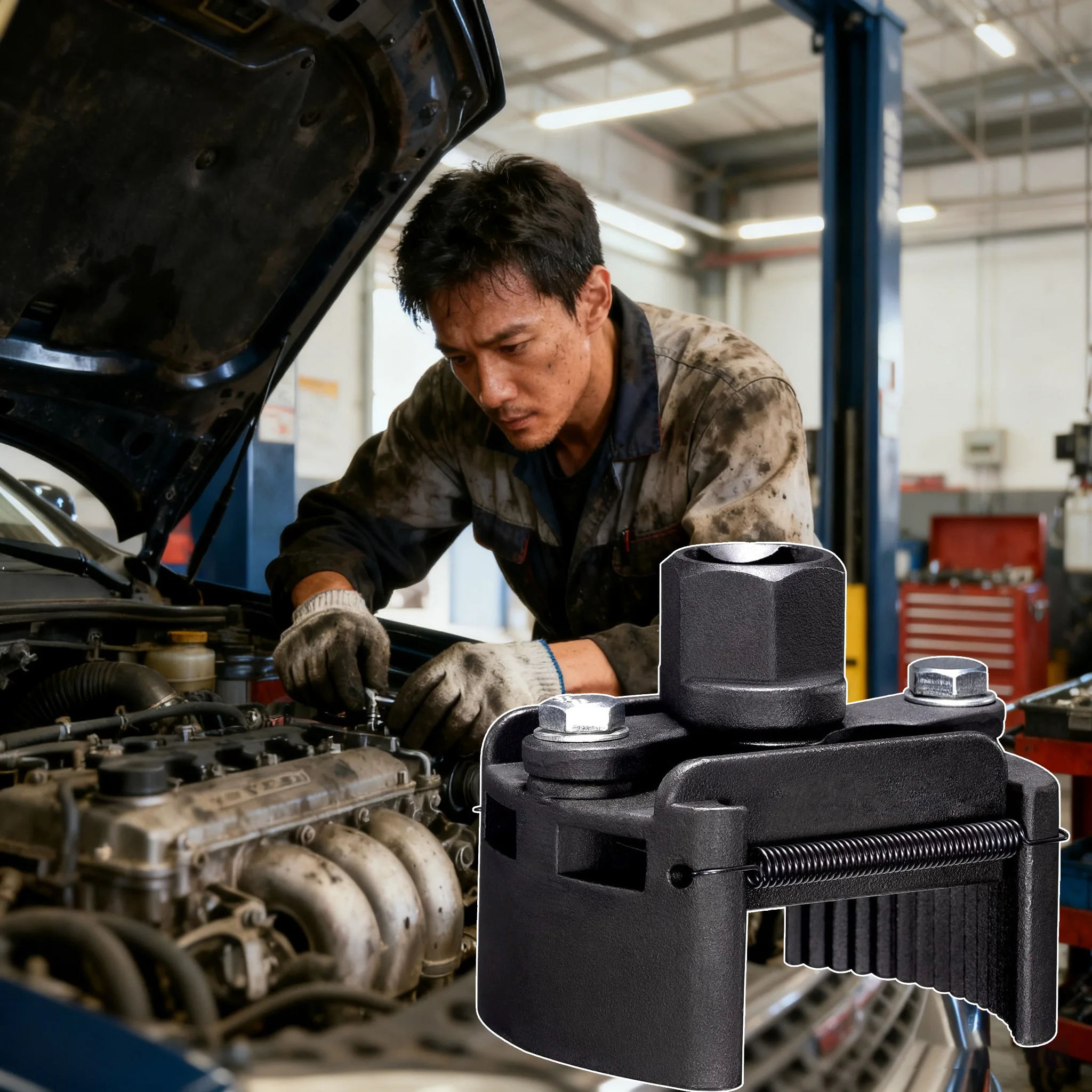 العالمي قابل للتعديل اثنين الفك فلتر زيت وجع 60-80 مللي متر الصلب مزيل الوقود المصبوب الأسود لصيانة السيارات دراجة نارية #1