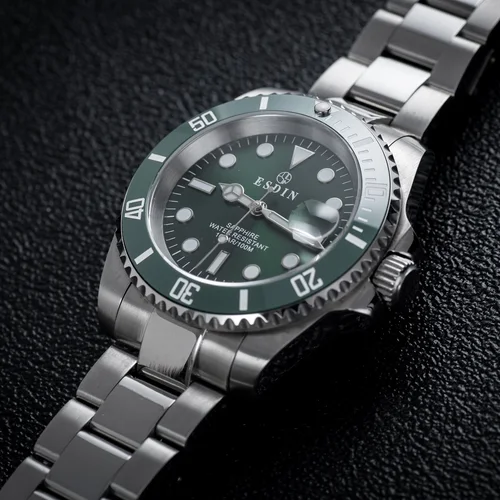 Imagen 2 del producto Reloj de cristal de zafiro para hombre, movimiento de cuarzo japonés, bisel de cerámica, caja de acero inoxidable, resistente al agua hasta 50M, reloj de natación para hombre