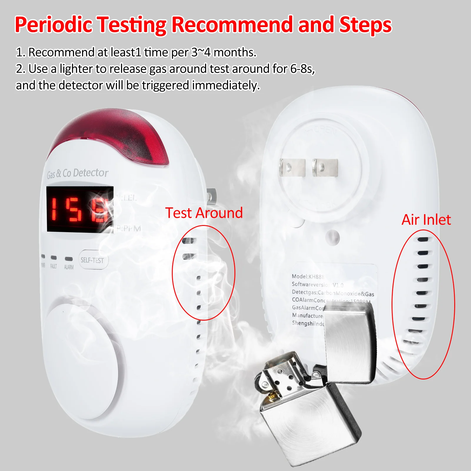 Natural Gas Detector Plug-in Carbon Monoxide Gas Alarm Monitor Propane Gas Detector Leak Alarm LNG LPG Methane Coal Detection