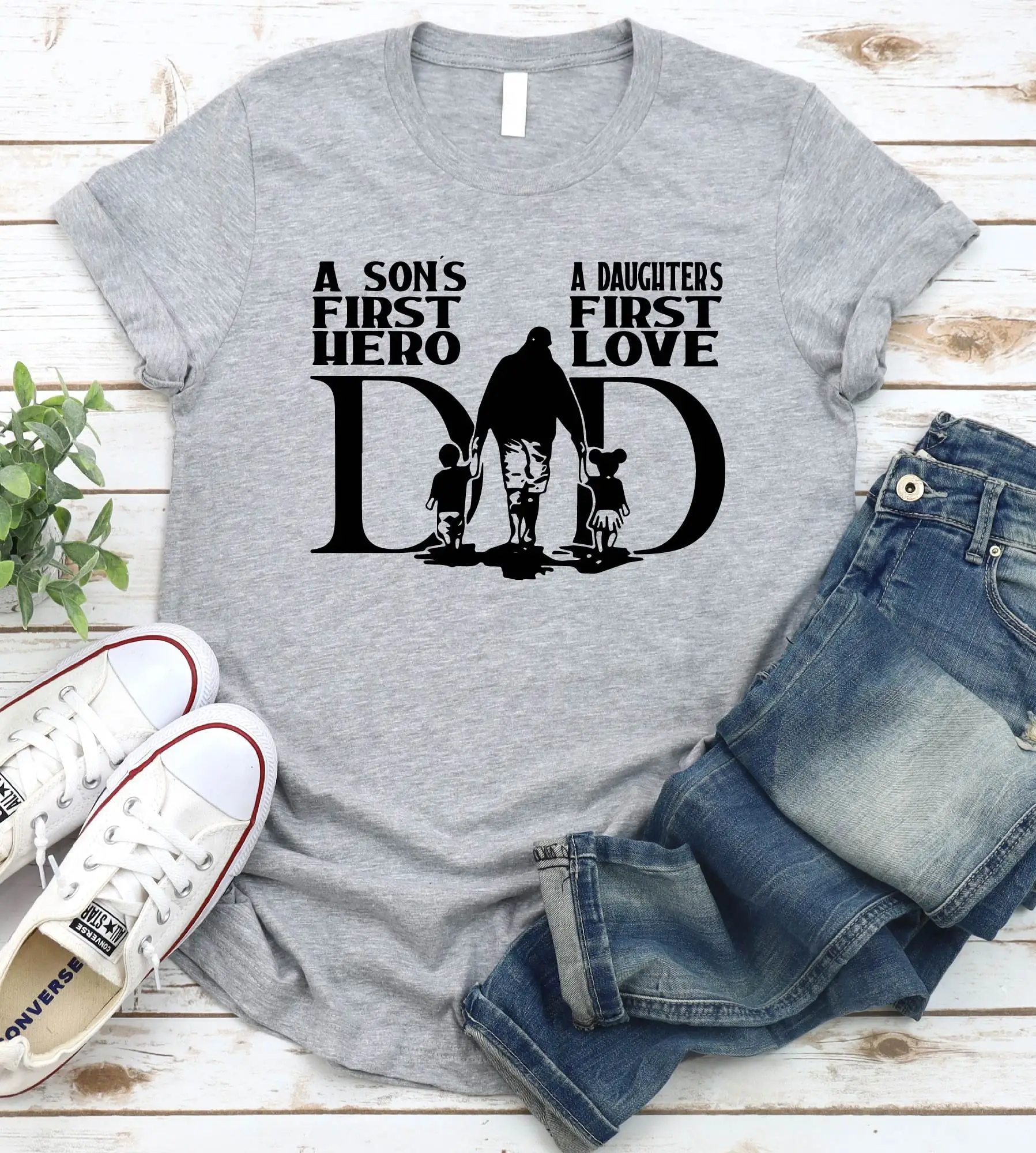 A Sons First Hero Daughters Love T Shirt Dad Lover Daddy Happy Fathers Day For Father SweaT