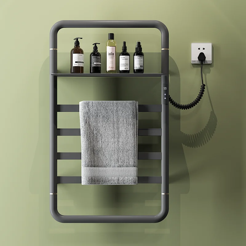 Modern Electric Heated Towel Rack Digital Display Smart WiFi Wall-Mounted for Apartment Hotel Use Aluminum Alloy Stainless Steel