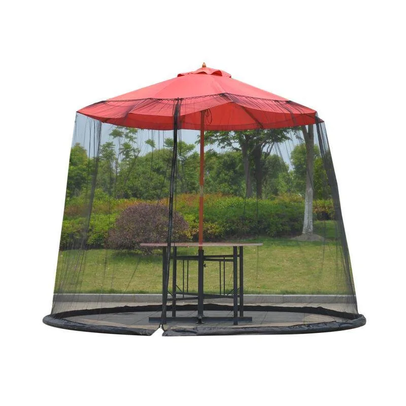 Outdoor Mesh Screen Cover with Dual Zipper Entrances for Garden Cantilever Parasol Canopy