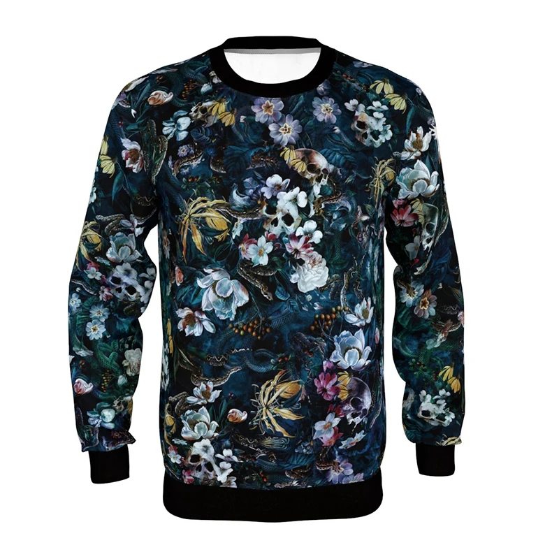 

Autumn Winter Sweatshirt Men's Clothing Long Sleeve Pullover Sweatshirts 3D Print Mushroom Skeleton Streetwear Hoodies Fashion