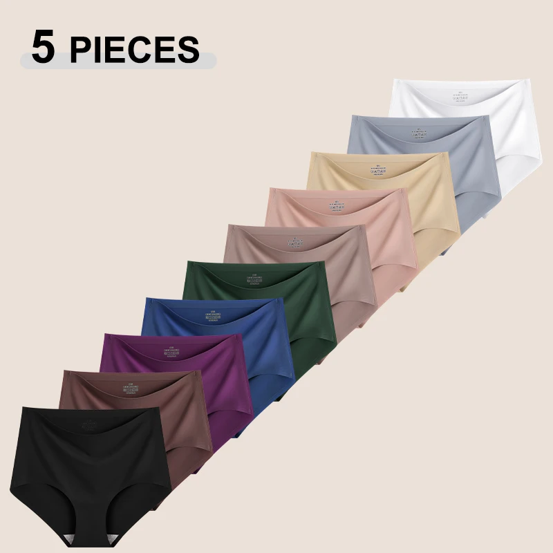 5-teiliges Set Damen Sommer Eisseide Atmungsaktive Nahtlose Ultradünne Hochgeschnittene Unterhosen Einfarbige Sexy Lingerie