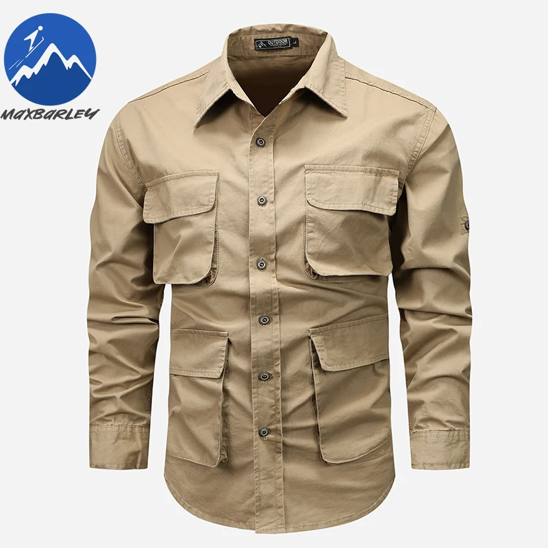 

Мужская хлопковая рубашка, винтажная уличная рабочая дышащая рубашка с длинным рукавом, однотонная тонкая рубашка премиум-класса, весенне-осенние мужские пальто