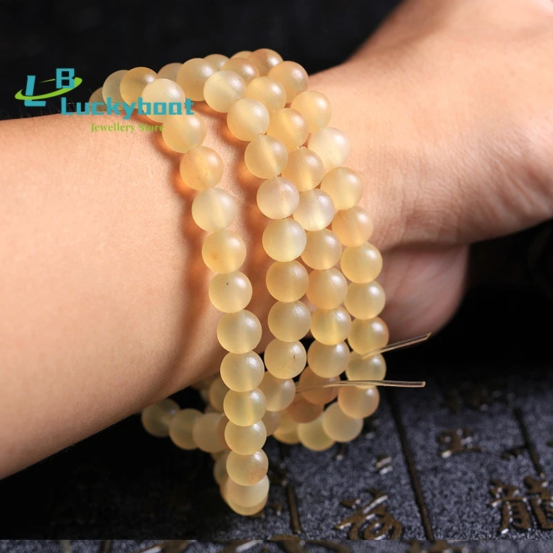 Hand Polishing Natural Sheep Horn Round Beads 108 Mala Buddhist Buddha Beads Prayer Bracelet DIY Jewelry Accessories Wholesale