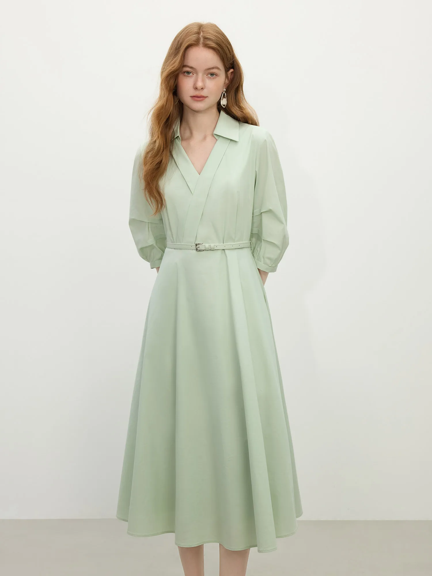FSLE Autumn Women Wedding Guest Dress Spring Long Sleeves Dress Three-quarter Sleeve Cotton Elegant 2025 Slim Waist  Dress
