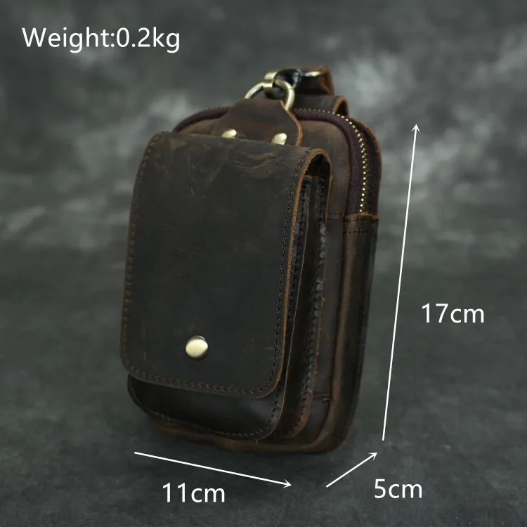 Men\'s Vintage Genuine Leather Waist Bag Casual Mobile Phone Bag Top Layer Cowhide Outdoor Cellphone Holster Crazy Horse Leather