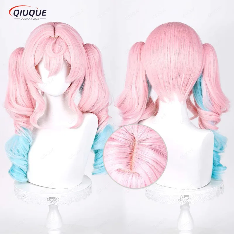 

Hyacine Cosplay Wig from Honkai Star Rail Pink Blue Double Ponytail Hair Heat Resistant Synthetic Hair Wigs+ Wig Cap