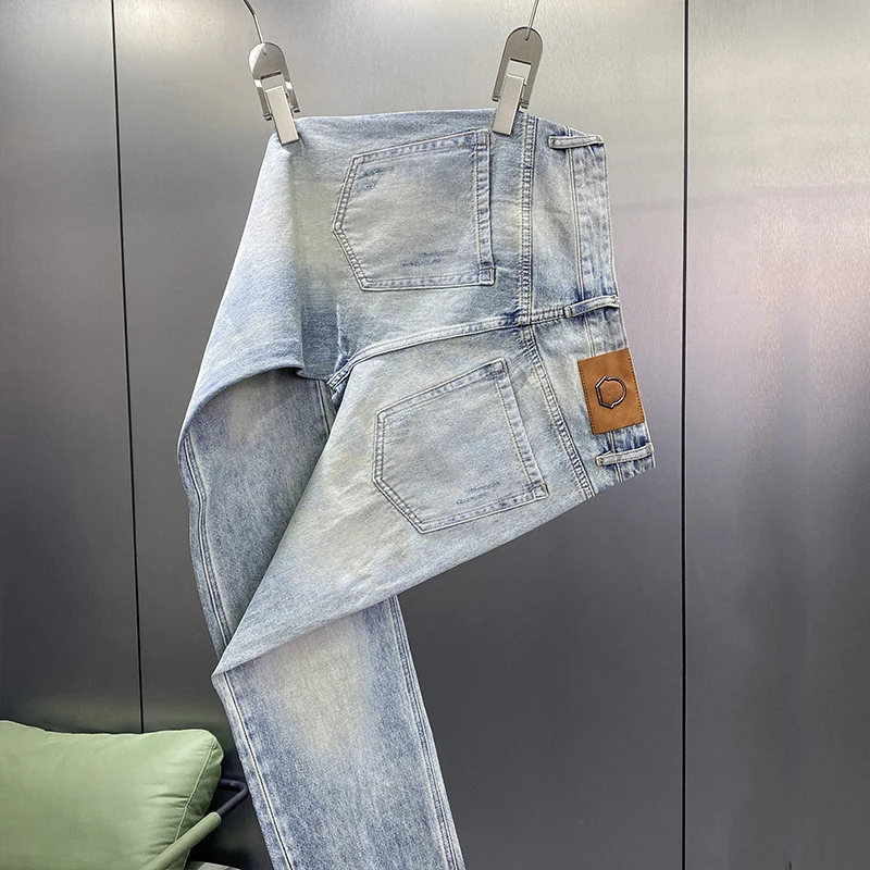 Summer light blue jeans for men's thin elastic soft breathable fashionable luxurious high-end casual and versatile long pants