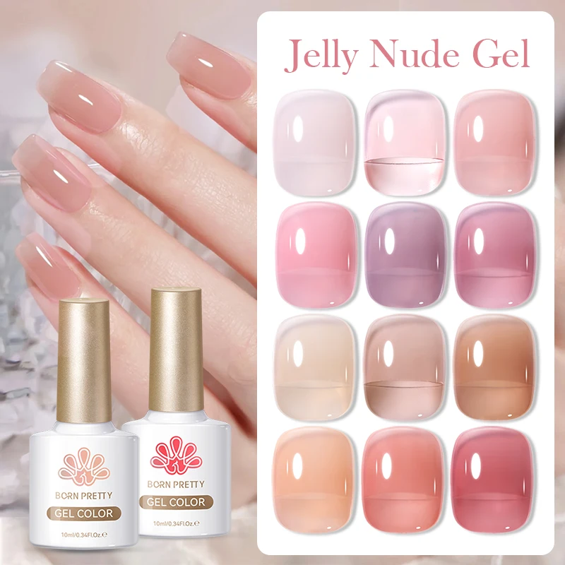 BORN PRETTY Esmalte de Uñas en Gel Nude Jelly de 10 ml, Barniz de Gel Rosa Bebé, Secado con Lámpara LED/UV, Gel Semipermanente para Uso en Salón de Belleza o en Casa