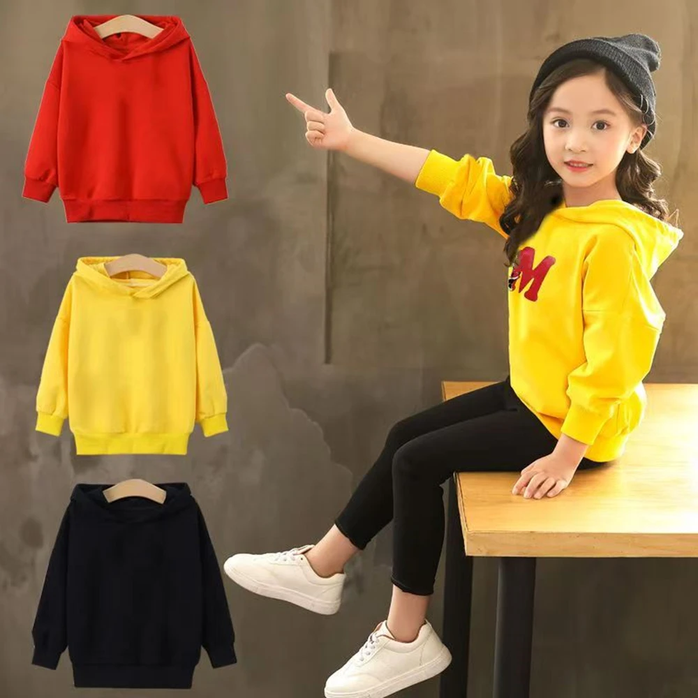Solid color Children\'s Hoodies Clothing 3-12 year Boy Girls Casual Toddle tops Coat Spring Autumn Sweatshir White, Black, Red