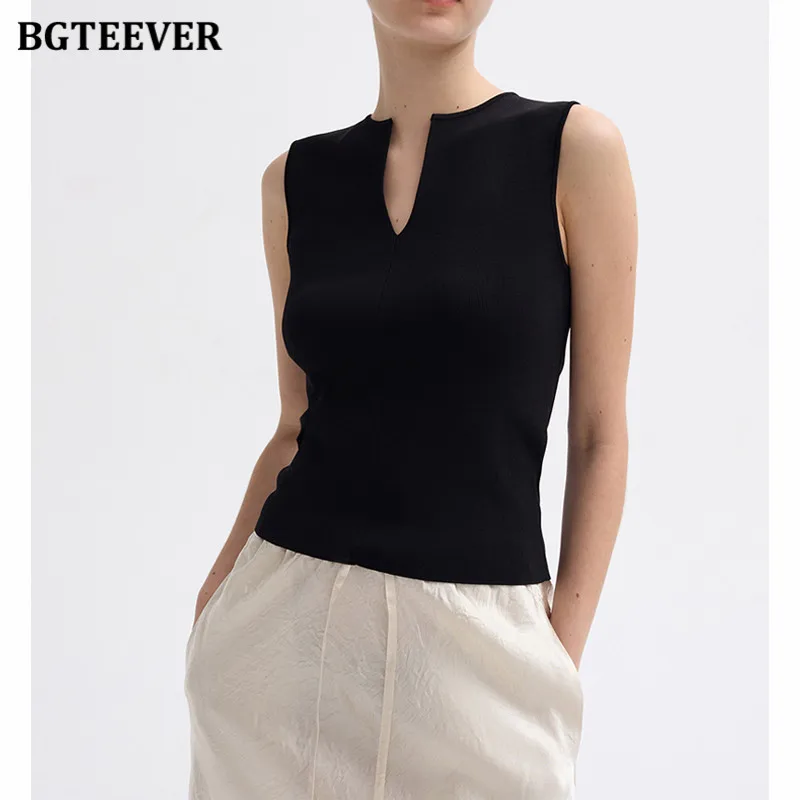 

BGTEEVER летние женские вязаные жилеты без рукавов, стильные женские базовые футболки с v-образным вырезом, женские пуловеры, футболки