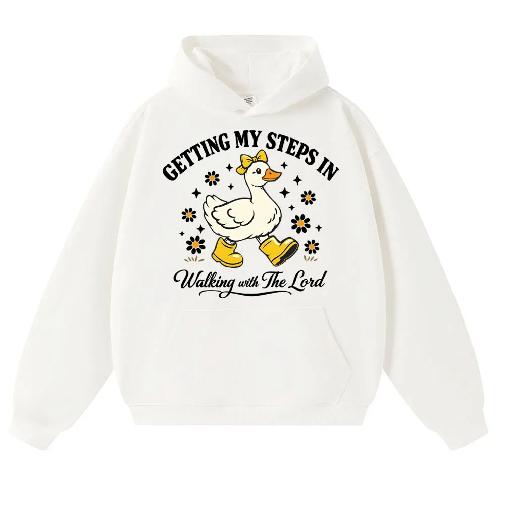 Funny Getting My Steps in Walking with The Lord Hoodies Men Women Christian Goose Boots Sportwear Loose Fleece Casual Pullover