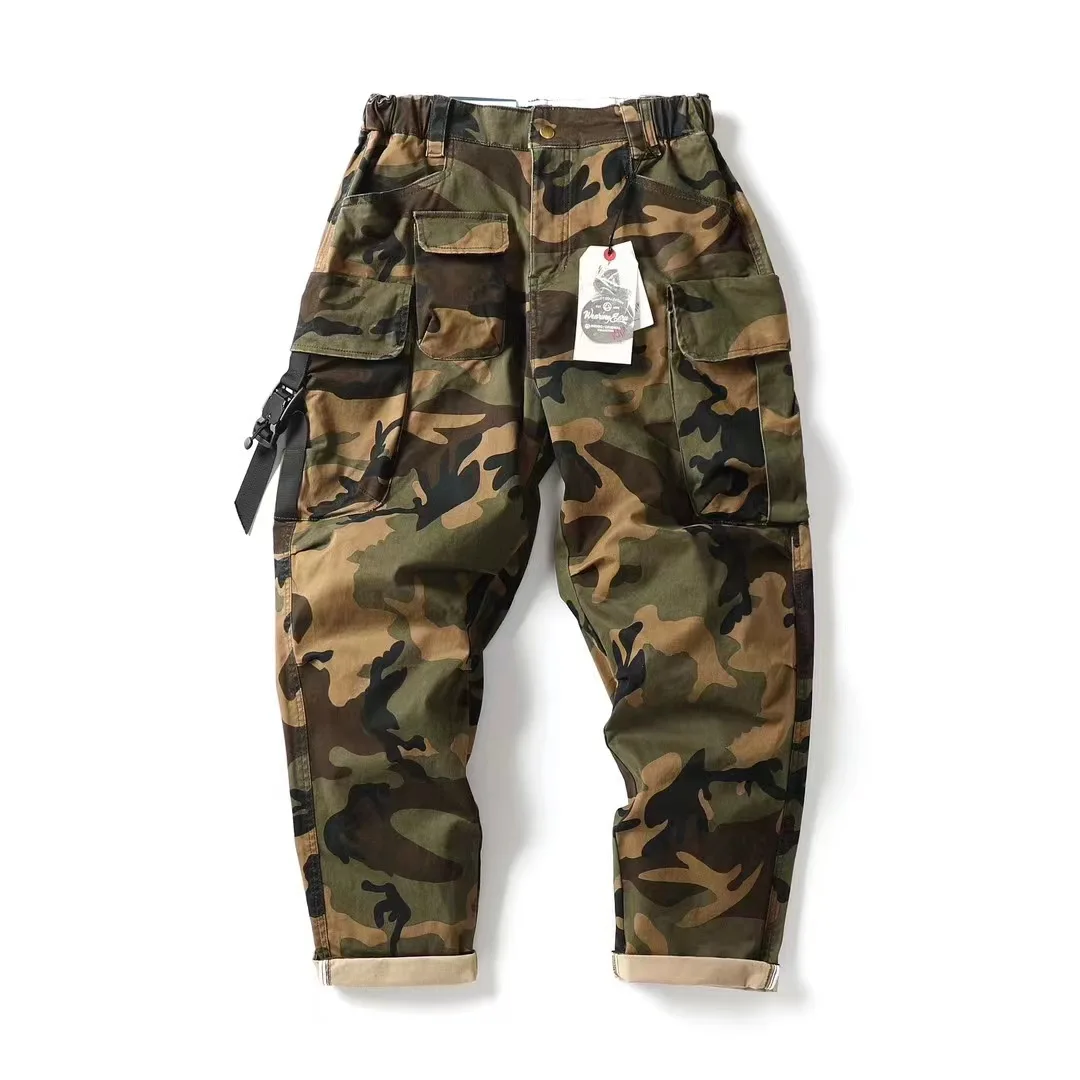 2025 Autumn Streetwear Japanese Style Inspired Military Camo Cargo Pants Men's Loose Retro Slim-Tapered Harem Trousers